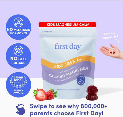 FIRST DAY Kids Magnesium Citrate Gummies (Ages 4+) with No Melatonin