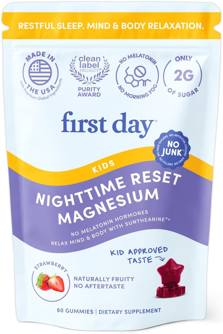 FIRST DAY Kids Magnesium Citrate Gummies (Ages 4+) with No Melatonin
