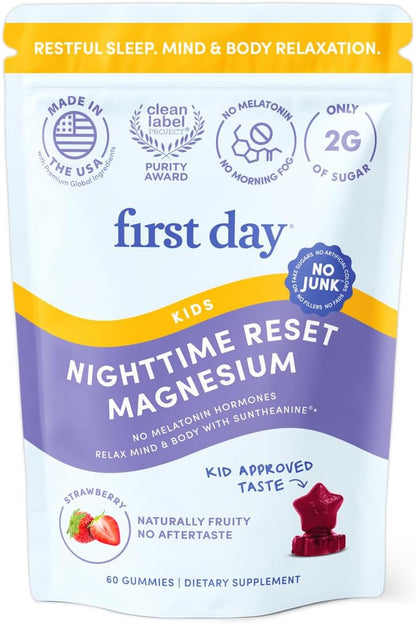 FIRST DAY Kids Magnesium Citrate Gummies (Ages 4+) with No Melatonin