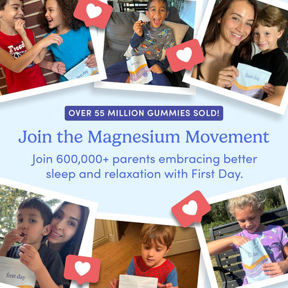 FIRST DAY Kids Magnesium Citrate Gummies (Ages 4+) with No Melatonin